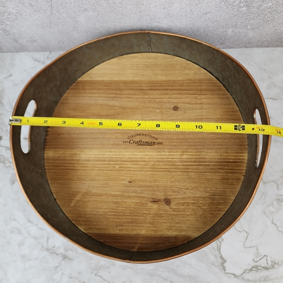 Tray Decor, Silver Metal Large Oval Serving Tray, Mango Wood Base and Brass - Picture 5 of 6